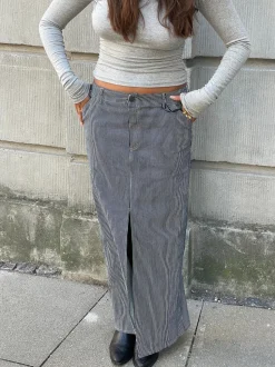 Mandalina denimnederdel med striber- Navy/hvid