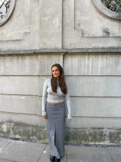 Mandalina denimnederdel med striber- Navy/hvid