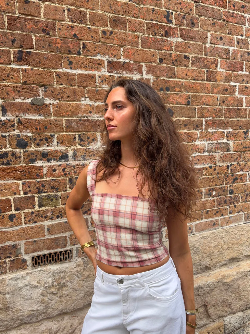 Maren top med tern - Rød/off white