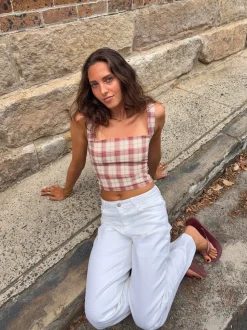 Maren top med tern - Rød/off white