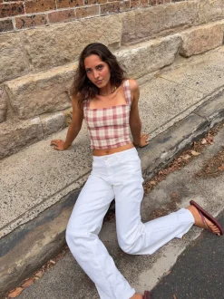 Maren top med tern - Rød/off white