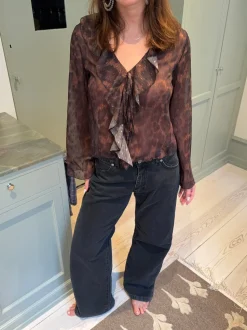 Marianne langærmet bluse - Leopard