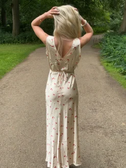 Marielle kjole med blomster - Beige