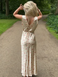 Marielle kjole med blomster - Beige