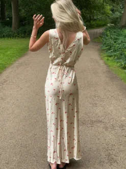 Marielle kjole med blomster - Beige