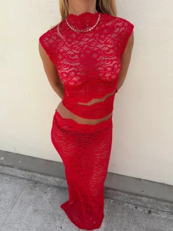 Marisol nederdel i blonde - Rød