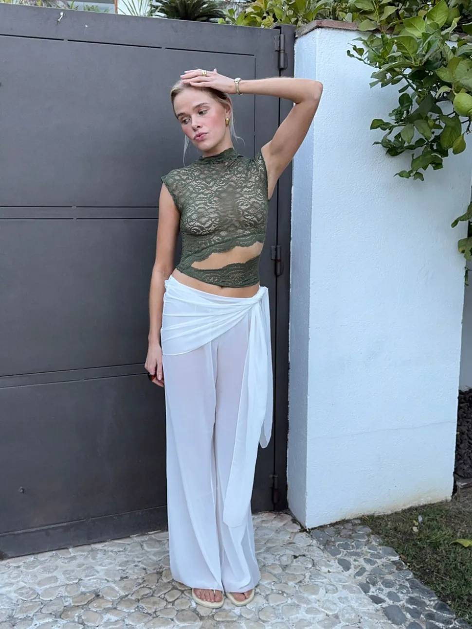 Marisole top i blonde - Kaki