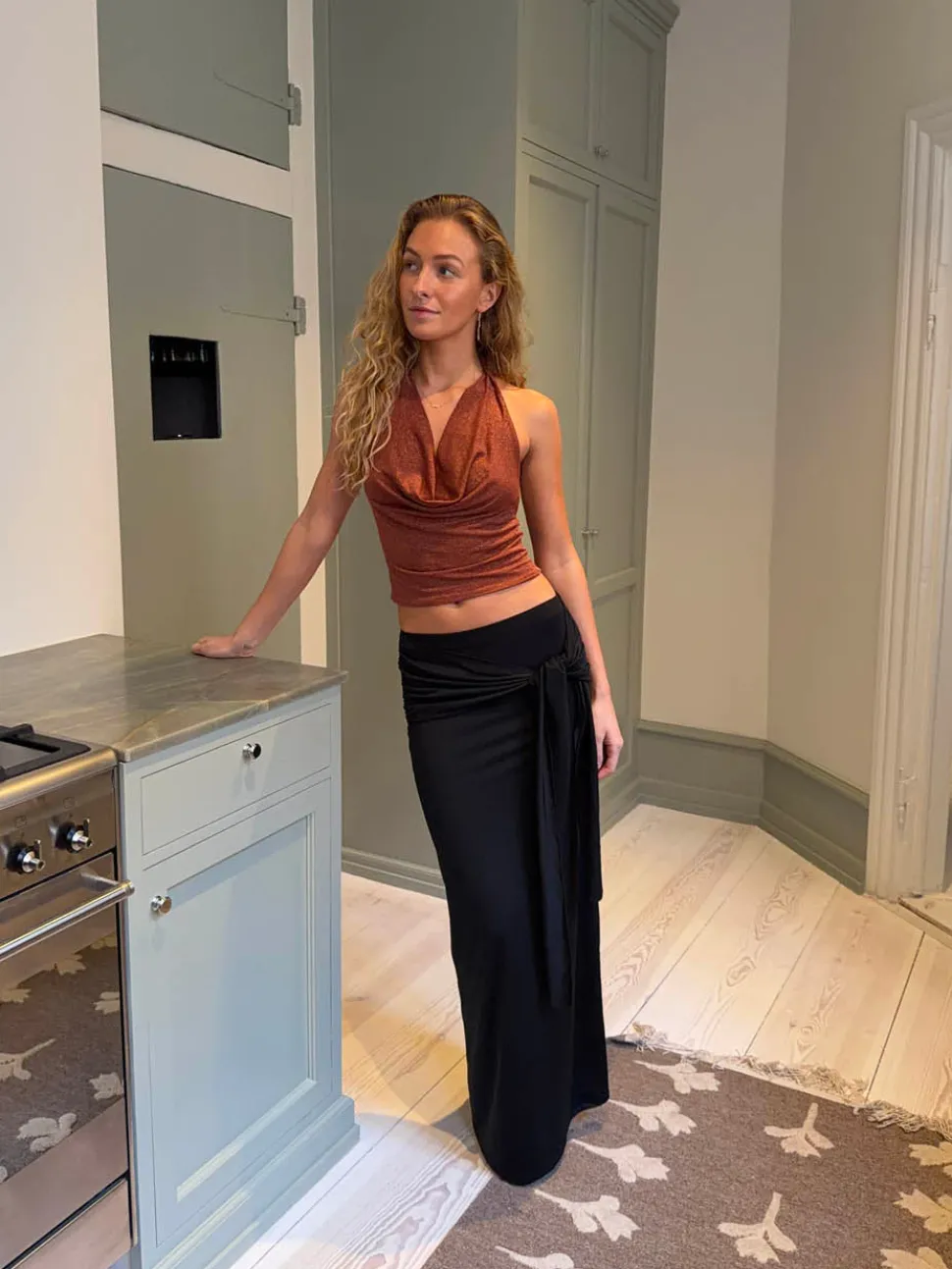 Martha halternecktop med glimmer - Rust/brun
