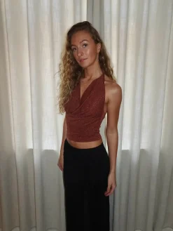 Martha halternecktop med glimmer - Rust/brun