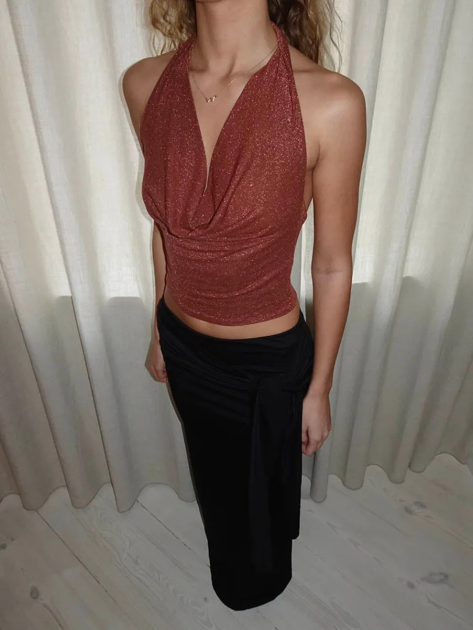 Martha halternecktop med glimmer - Rust/brun