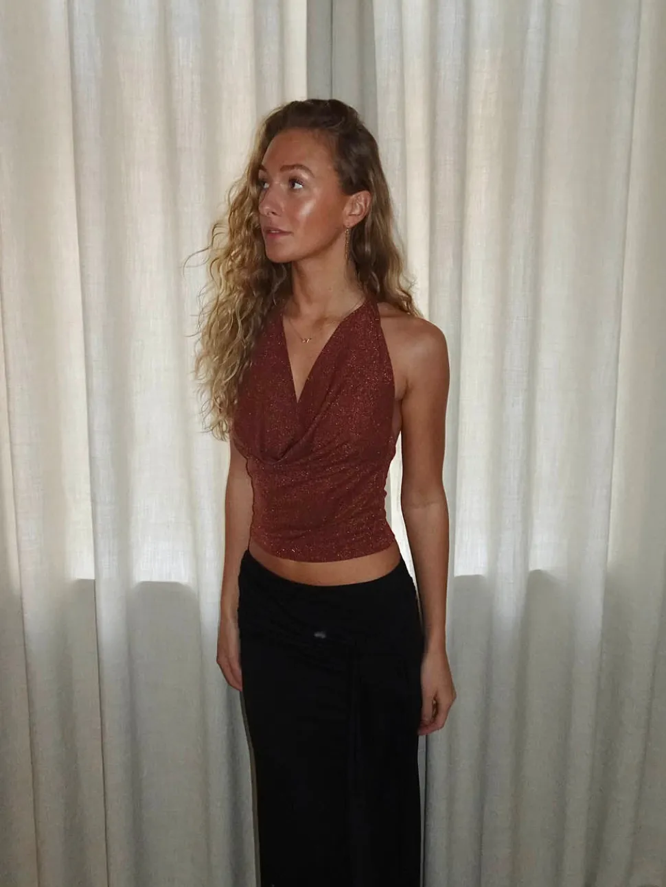 Martha halternecktop med glimmer - Rust/brun