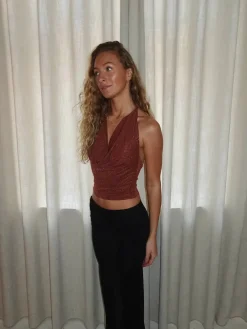 Martha halternecktop med glimmer - Rust/brun
