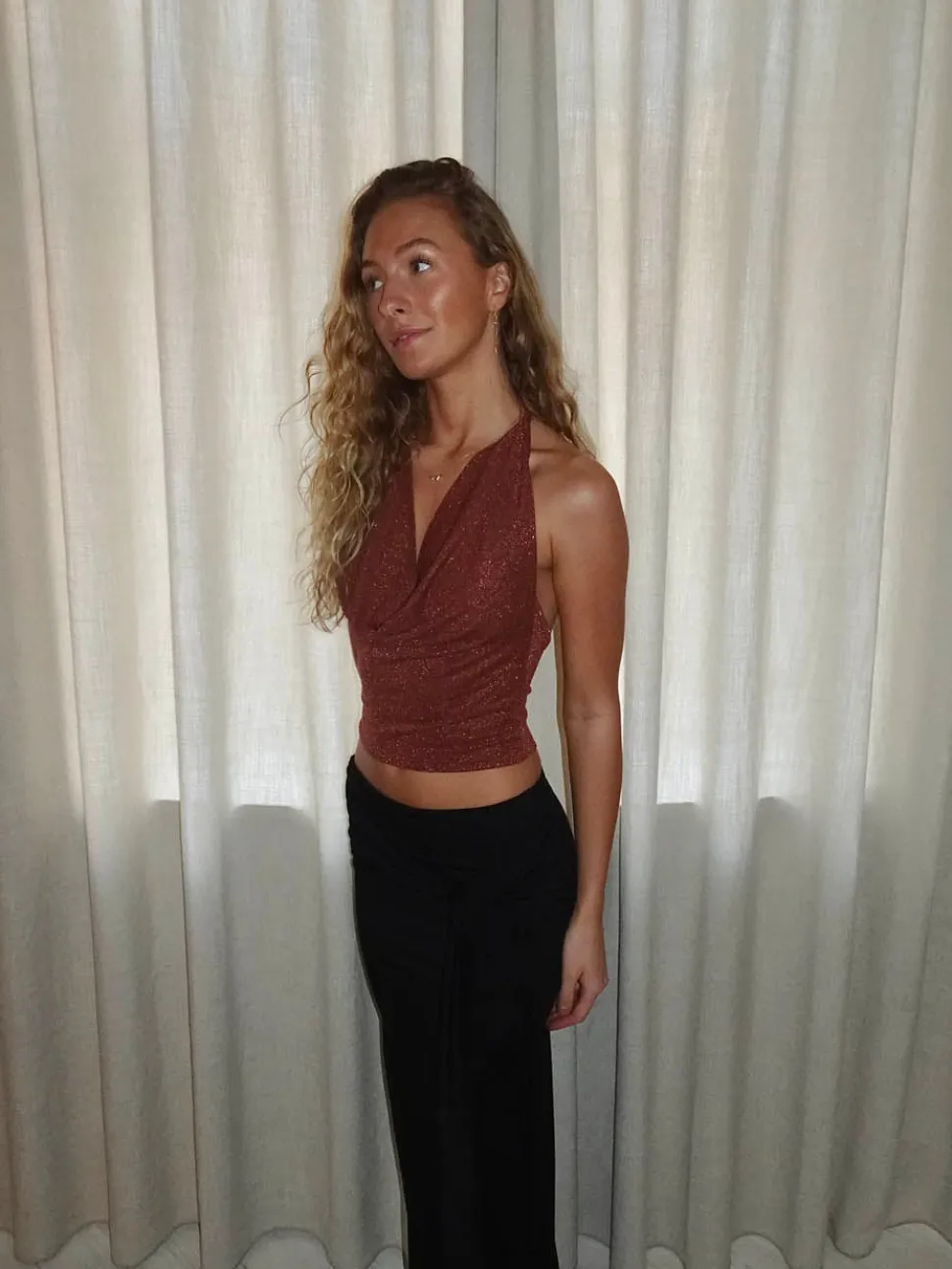 Martha halternecktop med glimmer - Rust/brun