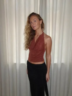 Martha halternecktop med glimmer - Rust/brun
