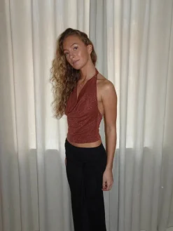 Martha halternecktop med glimmer - Rust/brun