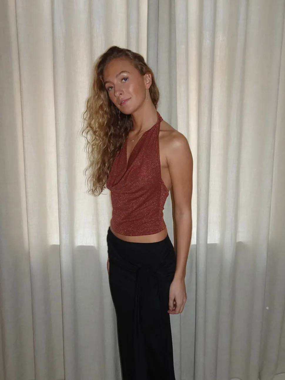 Martha halternecktop med glimmer - Rust/brun
