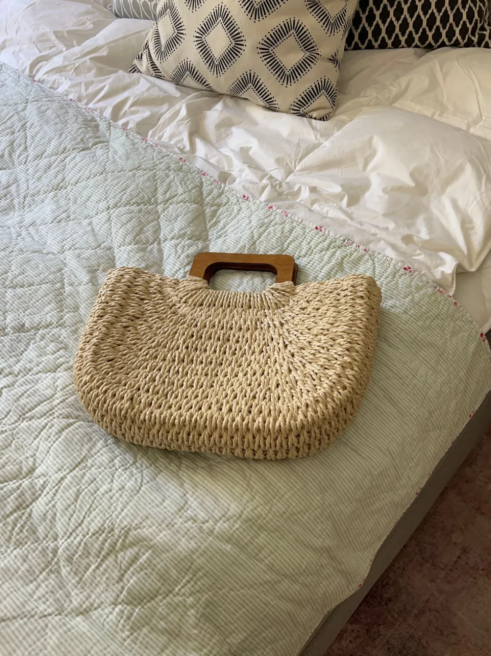 Mascali flettet taske med træhåndtag - Beige