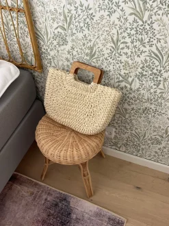 Mascali flettet taske med træhåndtag - Beige