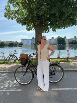 Mathilde Ravn bukser med småt broderi - Hvid