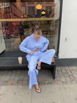 Mathilde Ravn stribede bukser - Hvid/blå