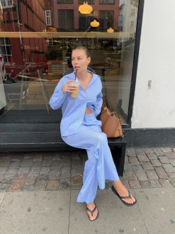 Mathilde Ravn stribede bukser - Hvid/blå