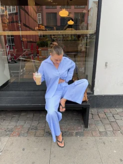 Mathilde Ravn stribede bukser - Hvid/blå