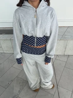 May sweatpants med polkaprikker - Grå/navy/hvid