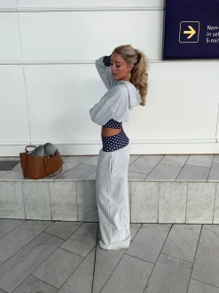 May sweatpants med polkaprikker - Grå/navy/hvid