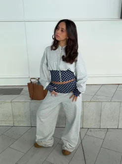 May sweatpants med polkaprikker - Grå/navy/hvid