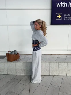 May sweatpants med polkaprikker - Grå/navy/hvid