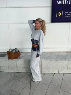 May sweatpants med polkaprikker - Grå/navy/hvid