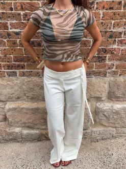 Mesha t-shirt med zebraprint - Kaki/hvid