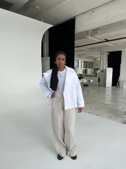 Milana hørbukser - beige/hvide striber