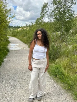 Milana hørbukser - beige/hvide striber
