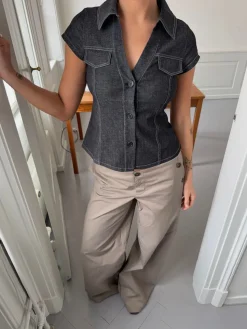 Miley figursyet skjorte - Mørk denim
