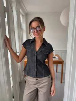 Miley figursyet skjorte - Mørk denim