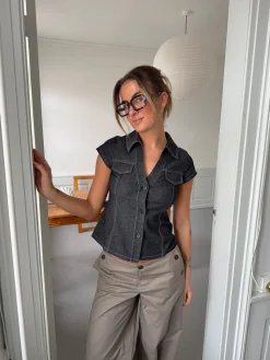 Miley figursyet skjorte - Mørk denim