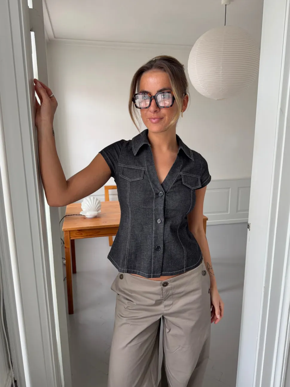 Miley figursyet skjorte - Mørk denim