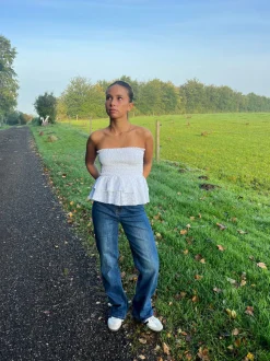 Milla broderi anglaise top - Hvid