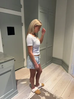 Mily stribede pyjamas shorts - Lyseblå/grøn/hvid