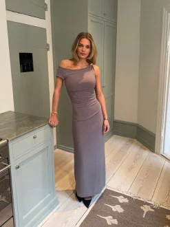Mina one shoulder maxikjole - Taupe