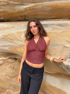 Mira halternecktop med glimmer - Rust