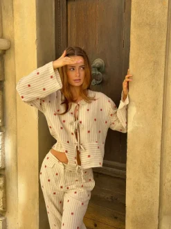 Miran bluse med solmønster - Beige/rød