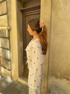 Miran bluse med solmønster - Beige/rød
