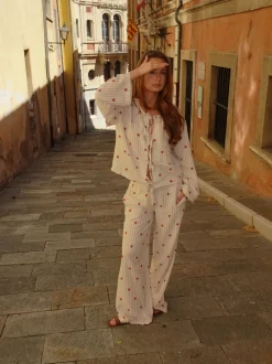 Mireille bukser med sol mønster - Beige/rød