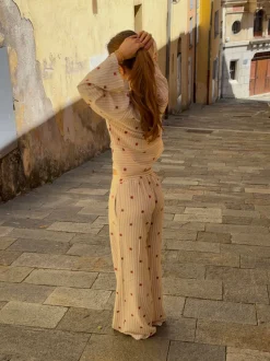 Mireille bukser med sol mønster - Beige/rød