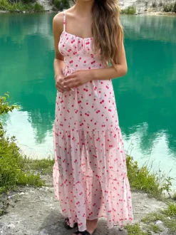 Mirelle maxikjole med kirsebærprint