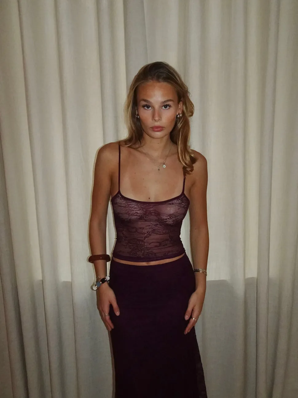 Nadja top med blonder - Lilla