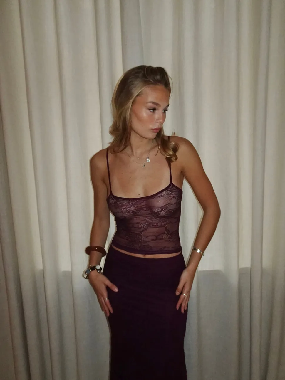 Nadja top med blonder - Lilla