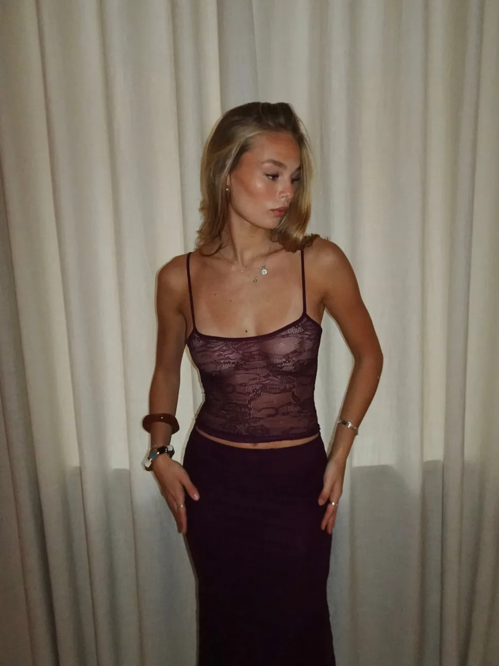 Nadja top med blonder - Lilla
